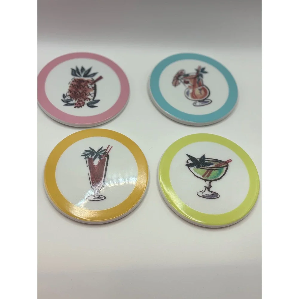 Bamboo Kon Tiki Tiki Cocktail Coasters Set Retro Barware Aloha beach kitchen